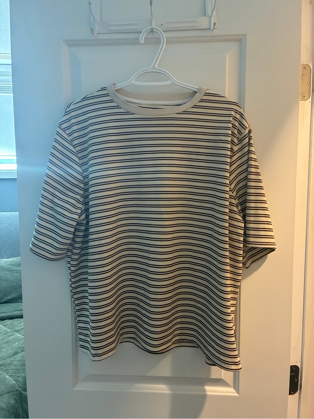Missguided Cream and Navy Striped Short Sleeve Top oversized